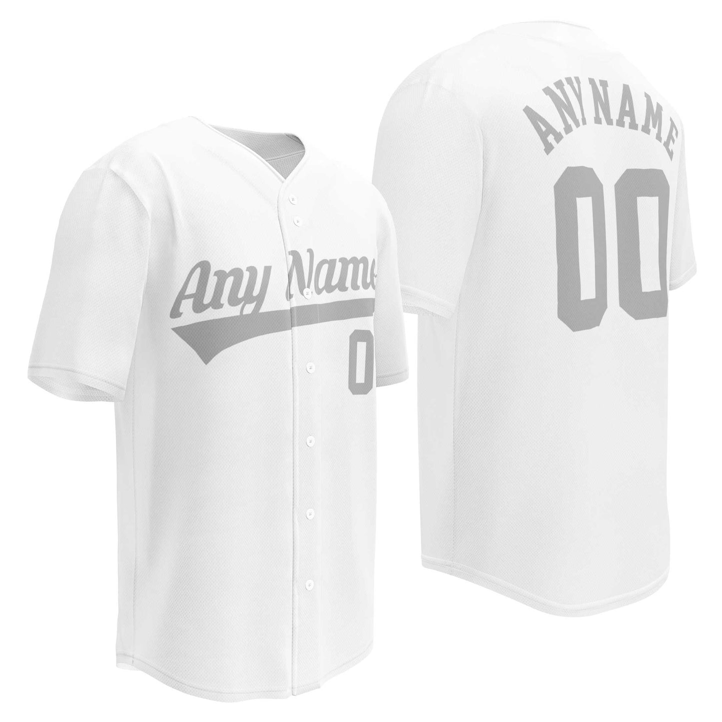 Custom White Baseball Jersey, Silver Letters
