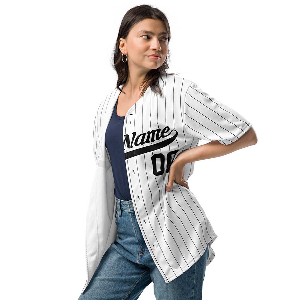 Custom White Baseball Jersey, Black Stripes
