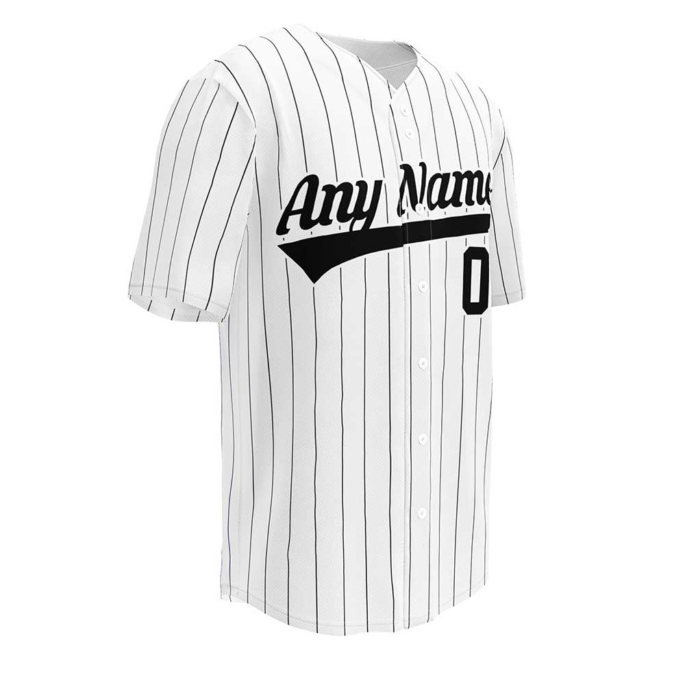 Custom White Baseball Jersey, Black Stripes