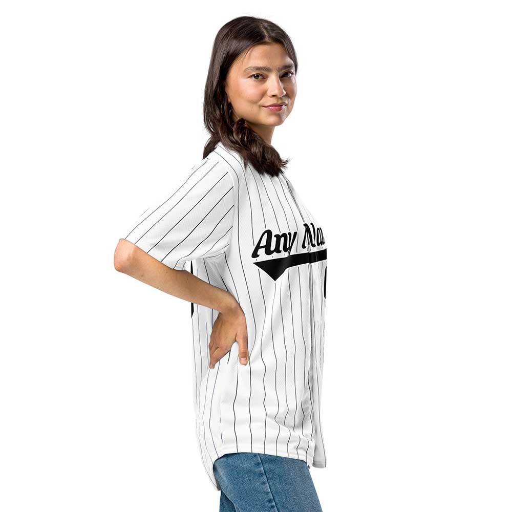 Custom White Baseball Jersey, Black Stripes