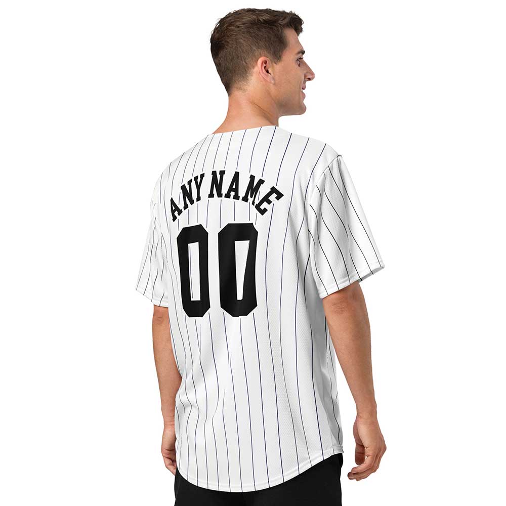 Custom White Baseball Jersey, Black Stripes