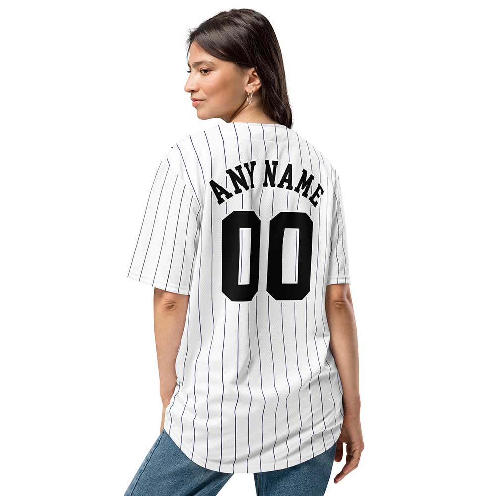 Custom White Baseball Jersey, Black Stripes