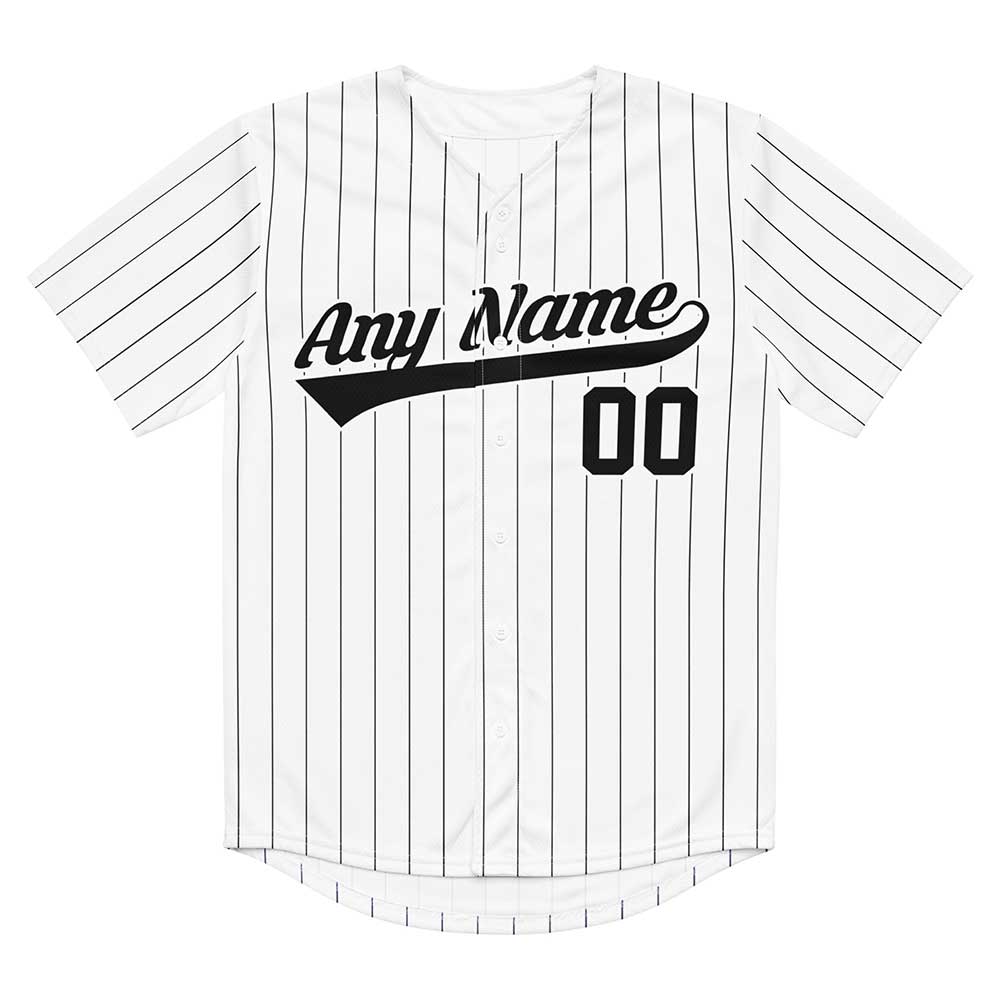 Custom White Baseball Jersey, Black Stripes