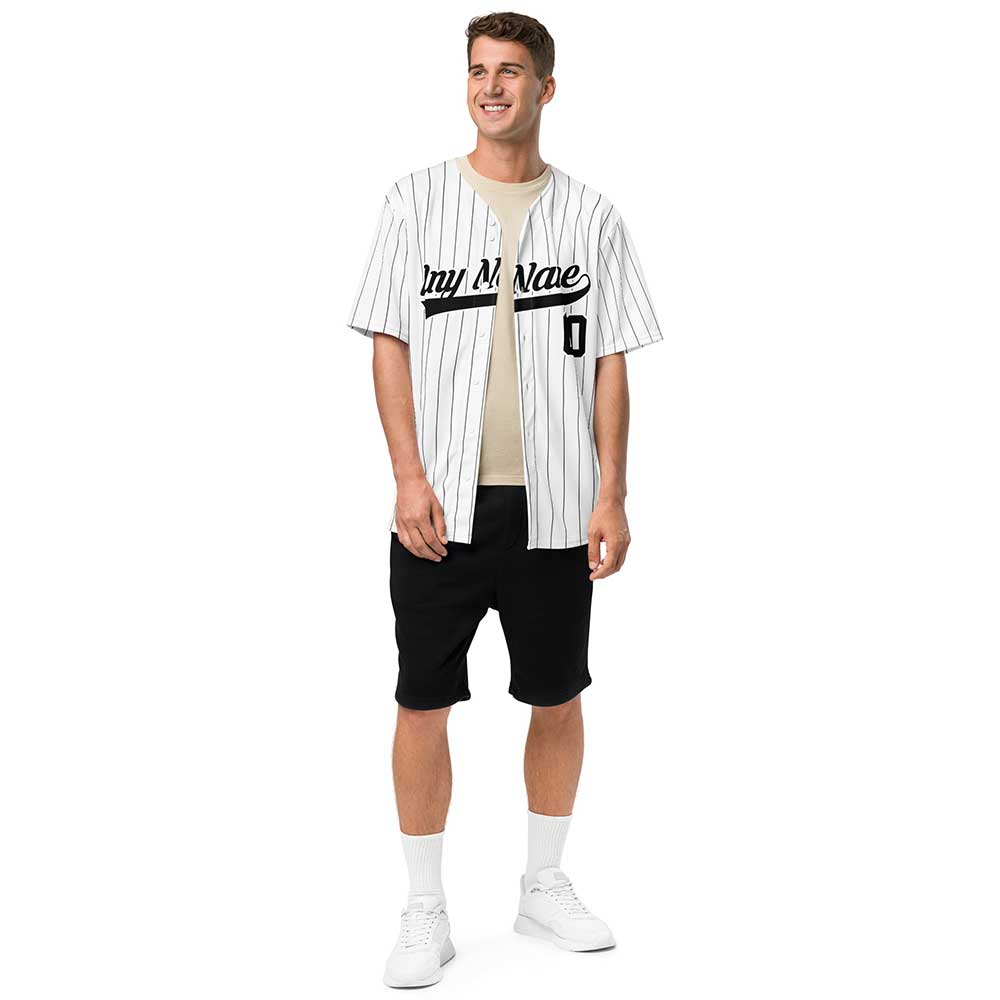 Custom White Baseball Jersey, Black Stripes