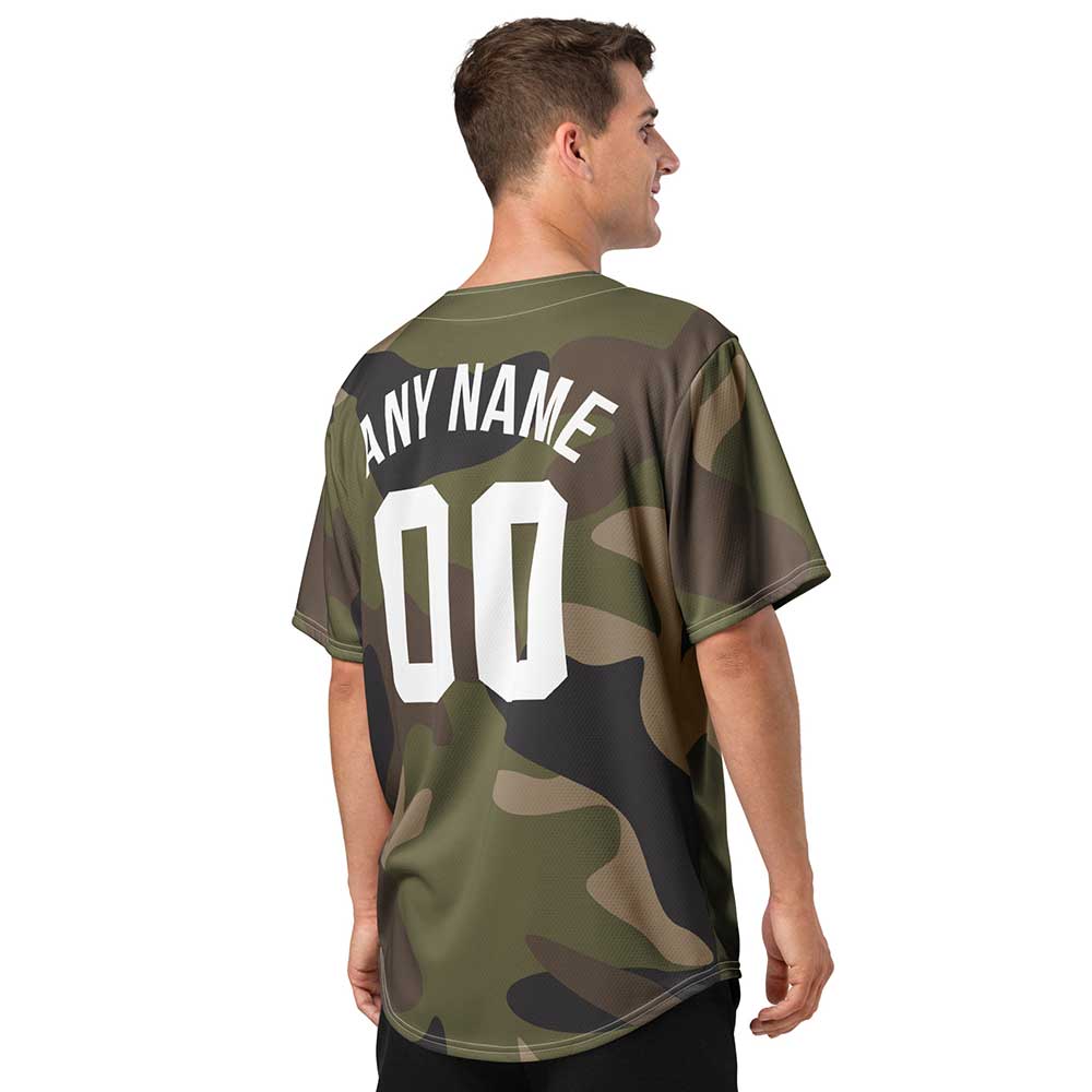 Custom Green Multicam Baseball Jersey, White Letters