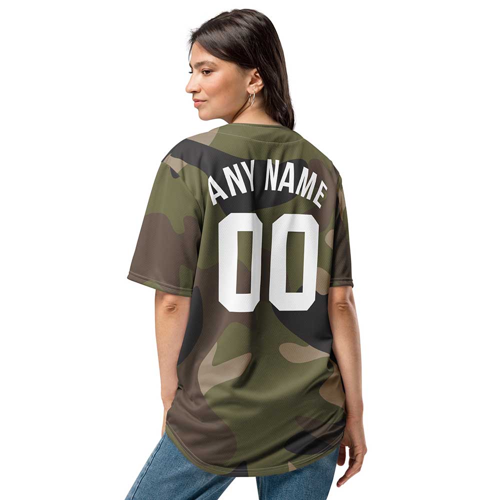 Custom Green Multicam Baseball Jersey, White Letters