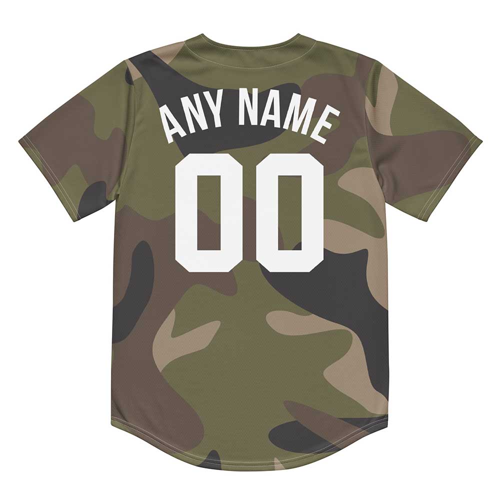 Custom Green Multicam Baseball Jersey, White Letters