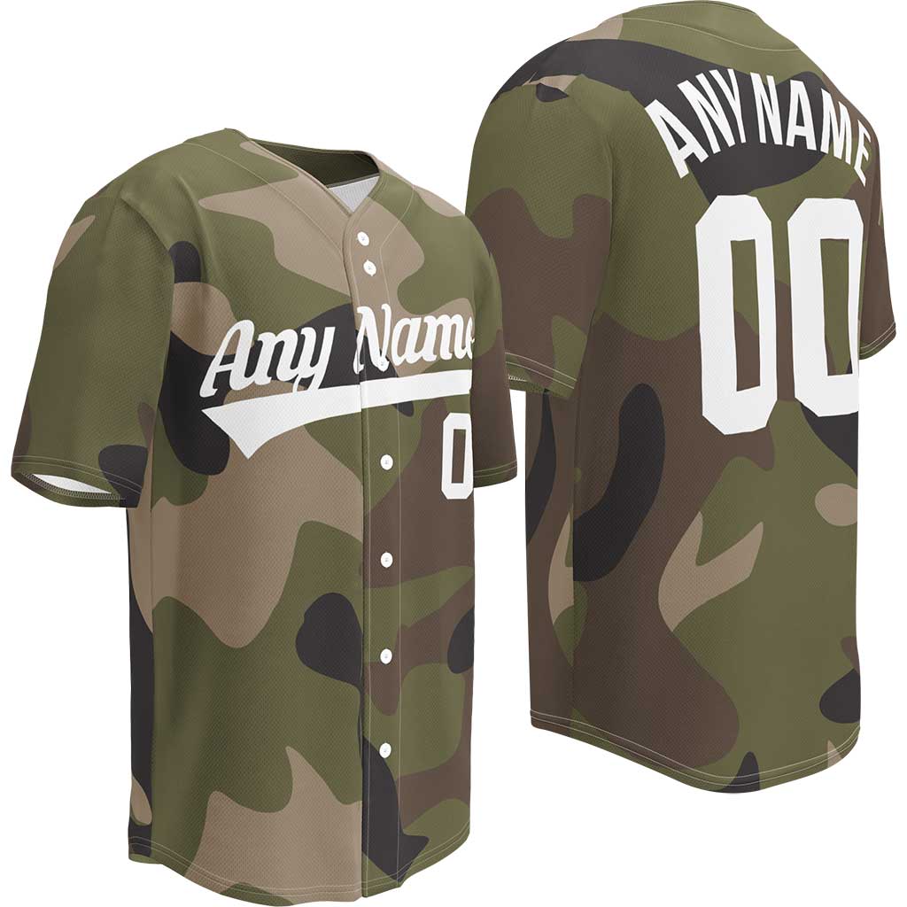 Custom Green Multicam Baseball Jersey, White Letters
