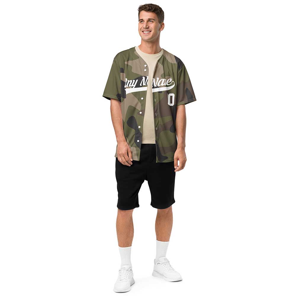 Custom Green Multicam Baseball Jersey, White Letters