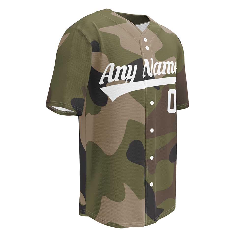 Custom Green Multicam Baseball Jersey, White Letters