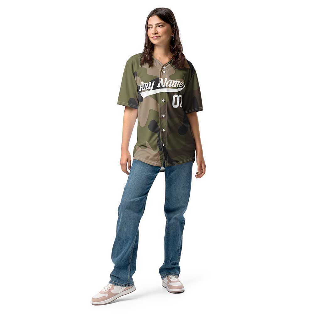 Custom Green Multicam Baseball Jersey, White Letters