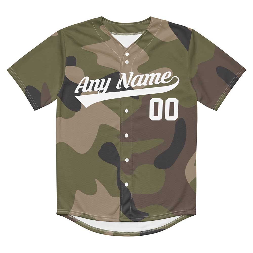 Custom Green Multicam Baseball Jersey, White Letters