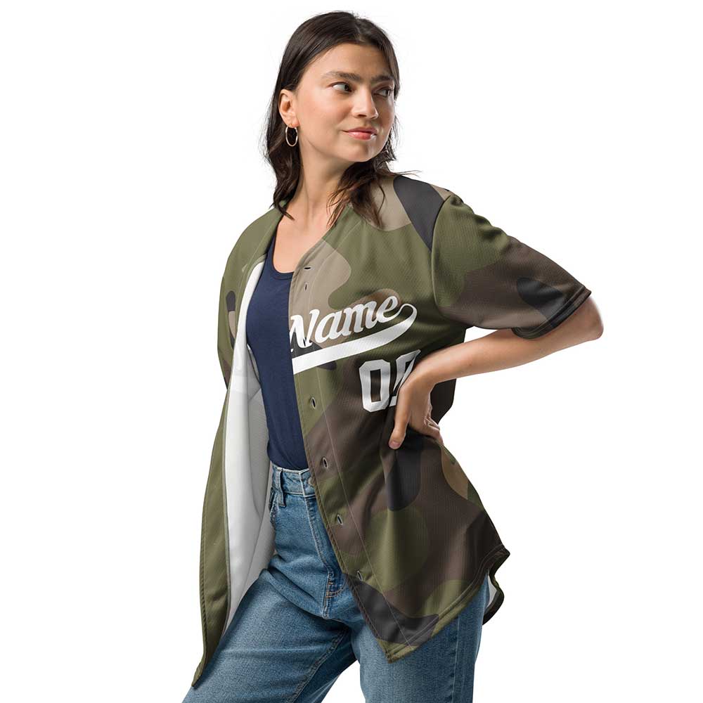Custom Green Multicam Baseball Jersey, White Letters