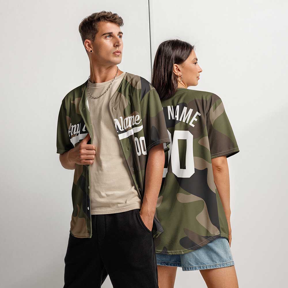 Custom Green Multicam Baseball Jersey, White Letters