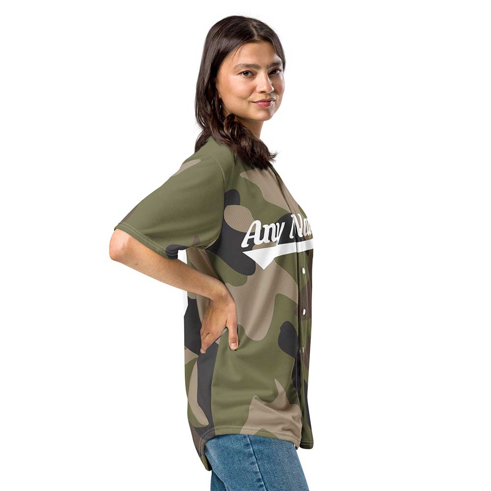 Custom Green Multicam Baseball Jersey, White Letters