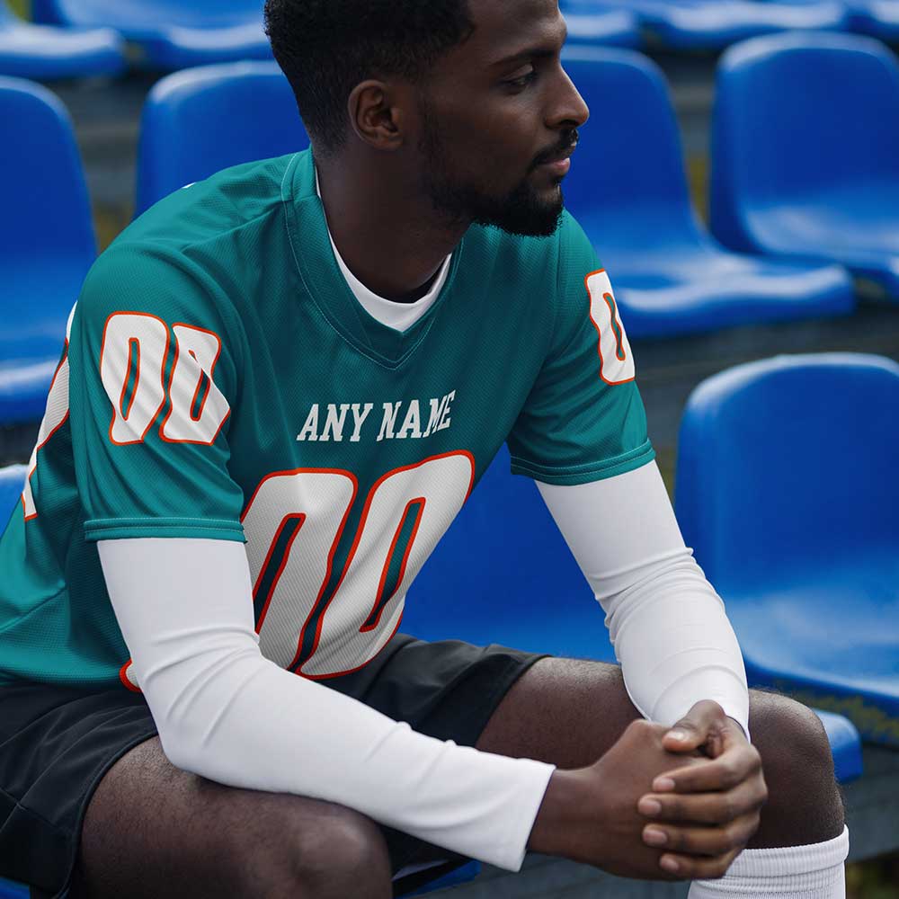 Custom Teal Football Fan Jersey, White Letters