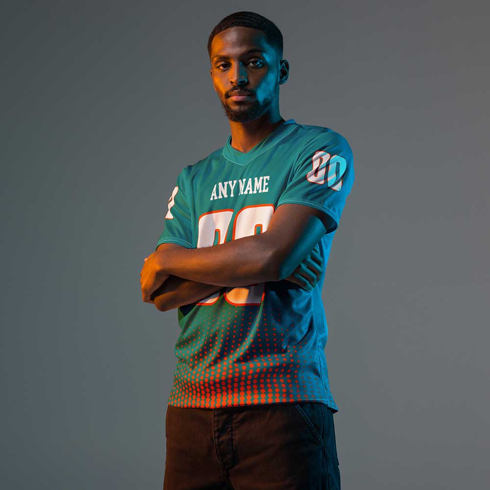 Custom Teal Football Fan Jersey, White Letters