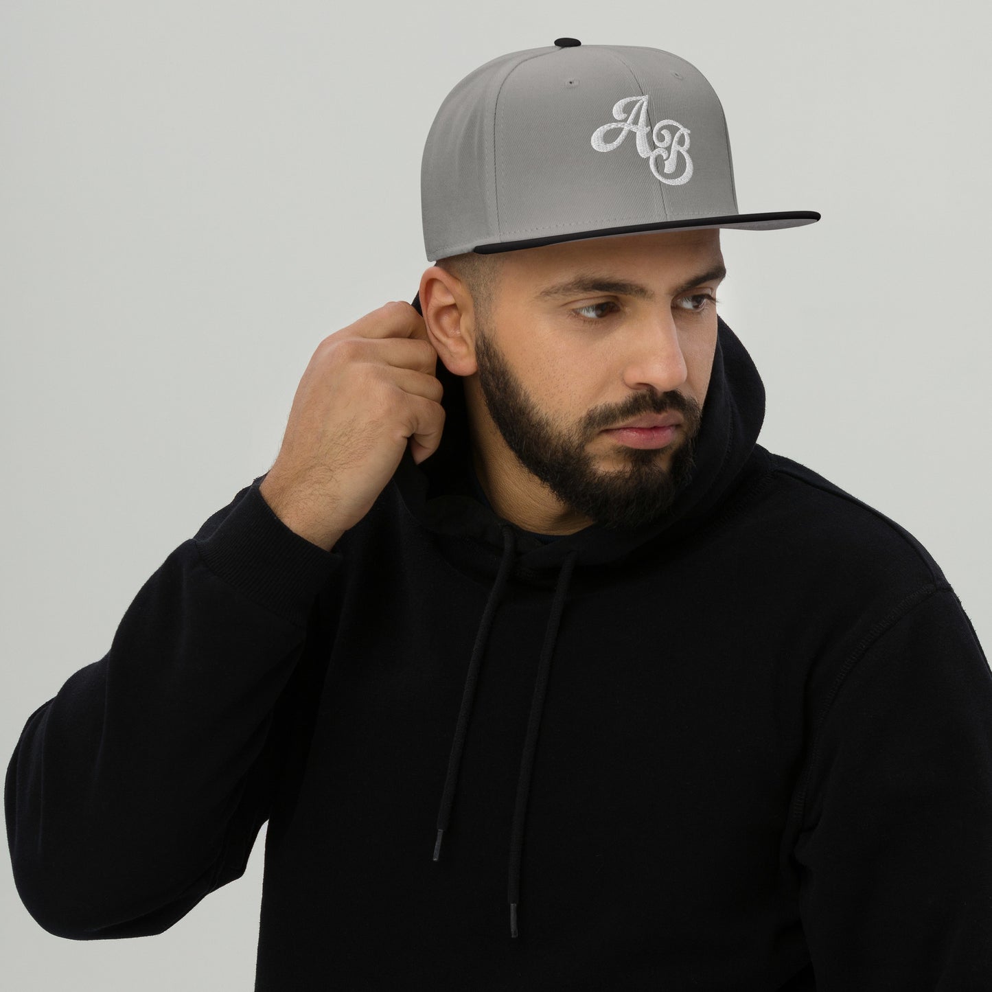 Custom Black/Gray Snapback Hat with Your Initials (Launch)
