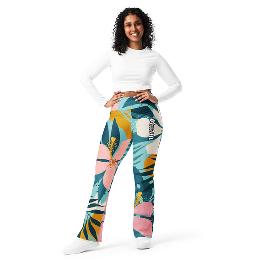 Guam Hibiscus Flared Yoga Pants