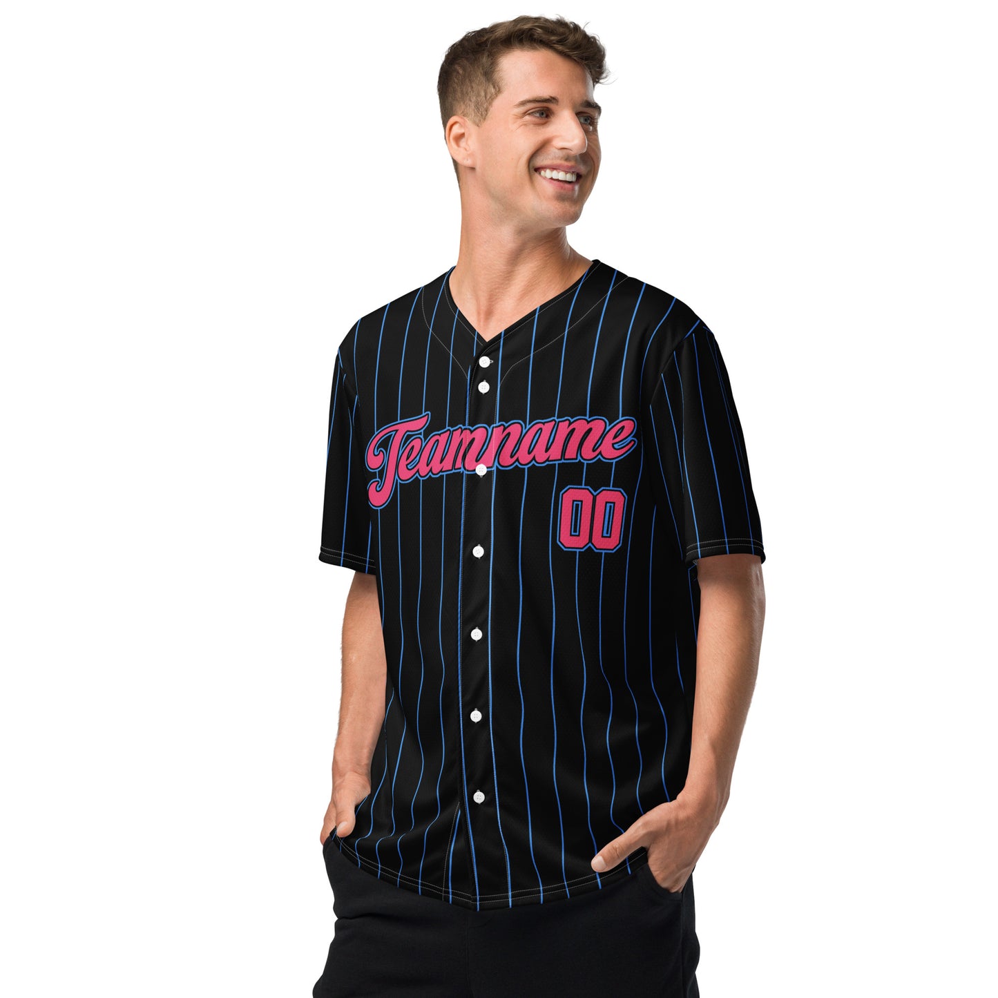 Black, Pink and Powder Blue Baseball Jersey