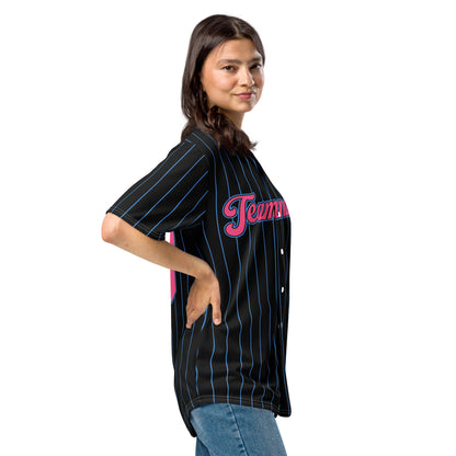 Black, Pink and Powder Blue Baseball Jersey