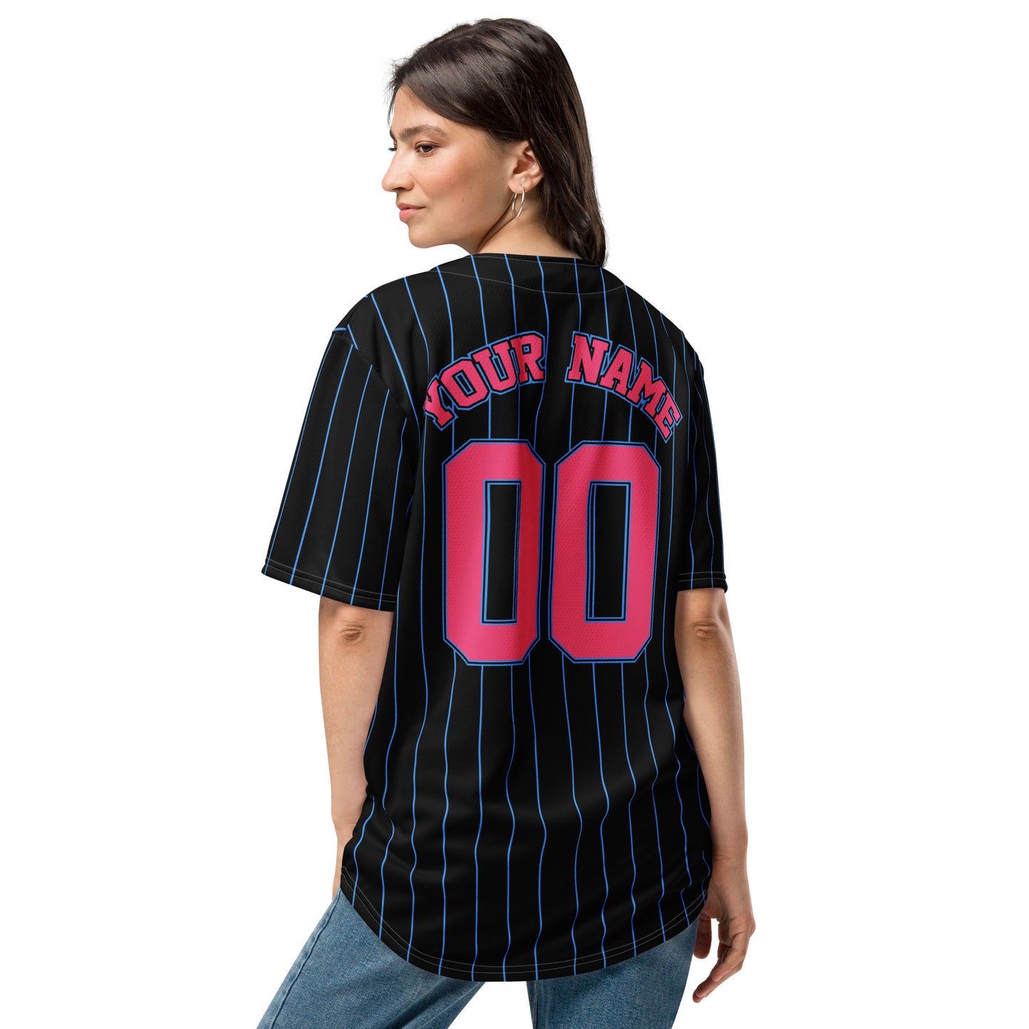 Black, Pink and Powder Blue Baseball Jersey