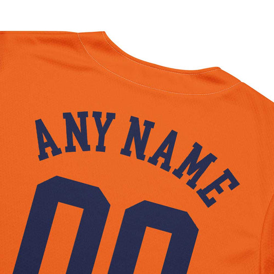 Custom Neon Orange Baseball Jersey, Navy Letters