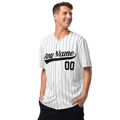 Custom White Baseball Jersey, Black Stripes