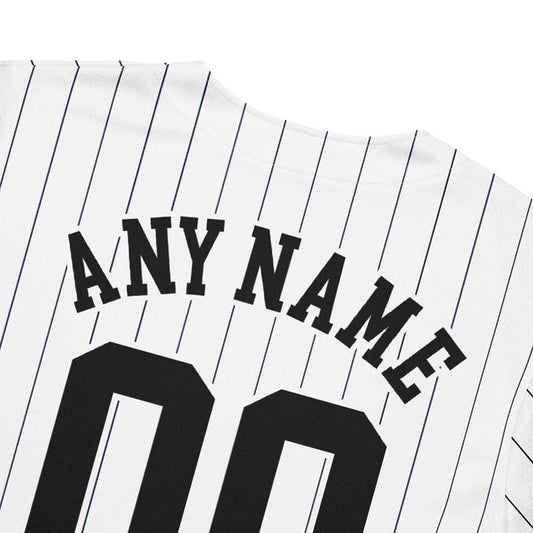 Custom White Baseball Jersey, Black Stripes