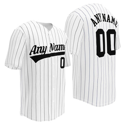 Custom White Baseball Jersey, Black Stripes