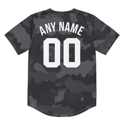 Custom Black Camo Baseball Jersey, White Letters