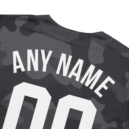 Custom Black Camo Baseball Jersey, White Letters