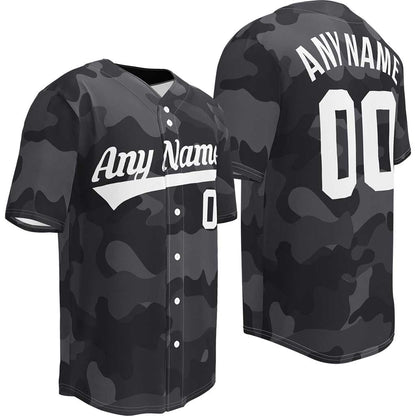 Custom Black Camo Baseball Jersey, White Letters
