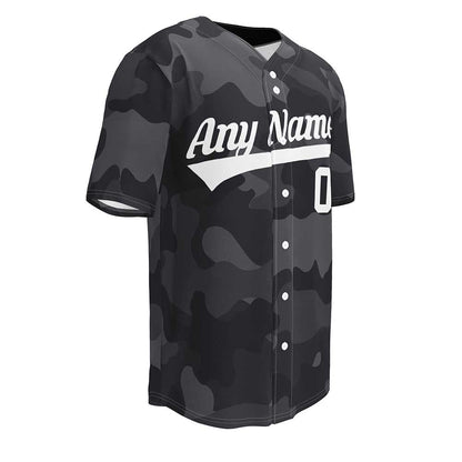 Custom Black Camo Baseball Jersey, White Letters