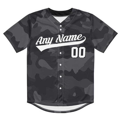 Custom Black Camo Baseball Jersey, White Letters