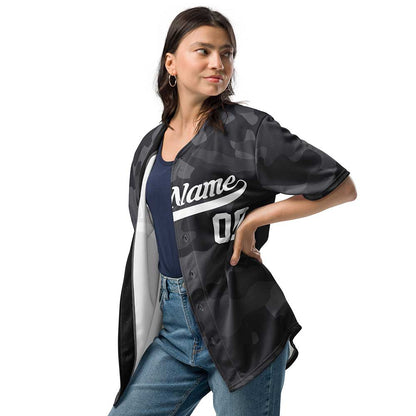 Custom Black Camo Baseball Jersey, White Letters