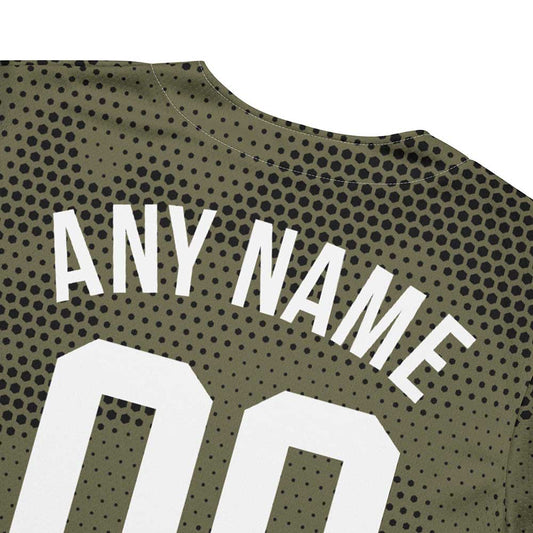 Custom Green Halftone Camo Baseball Jersey, White Letters