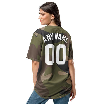 Custom Green Multicam Baseball Jersey, White Letters