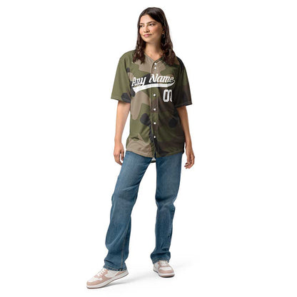 Custom Green Multicam Baseball Jersey, White Letters