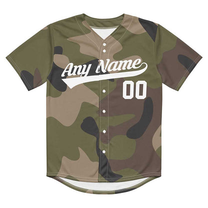 Custom Green Multicam Baseball Jersey, White Letters