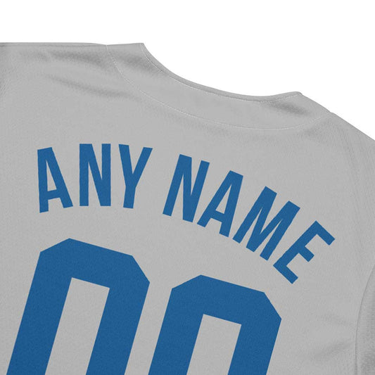 Custom Dodger Gray Baseball Jersey, Blue/Red Letters