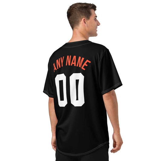 Custom Black Baseball Jersey, Vivid Orange/White Letters