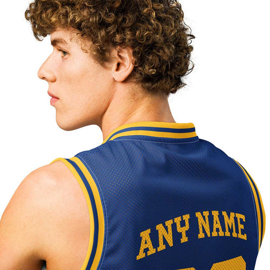 Custom Warrior Blue Premium Basketball Jersey, Gold Letters
