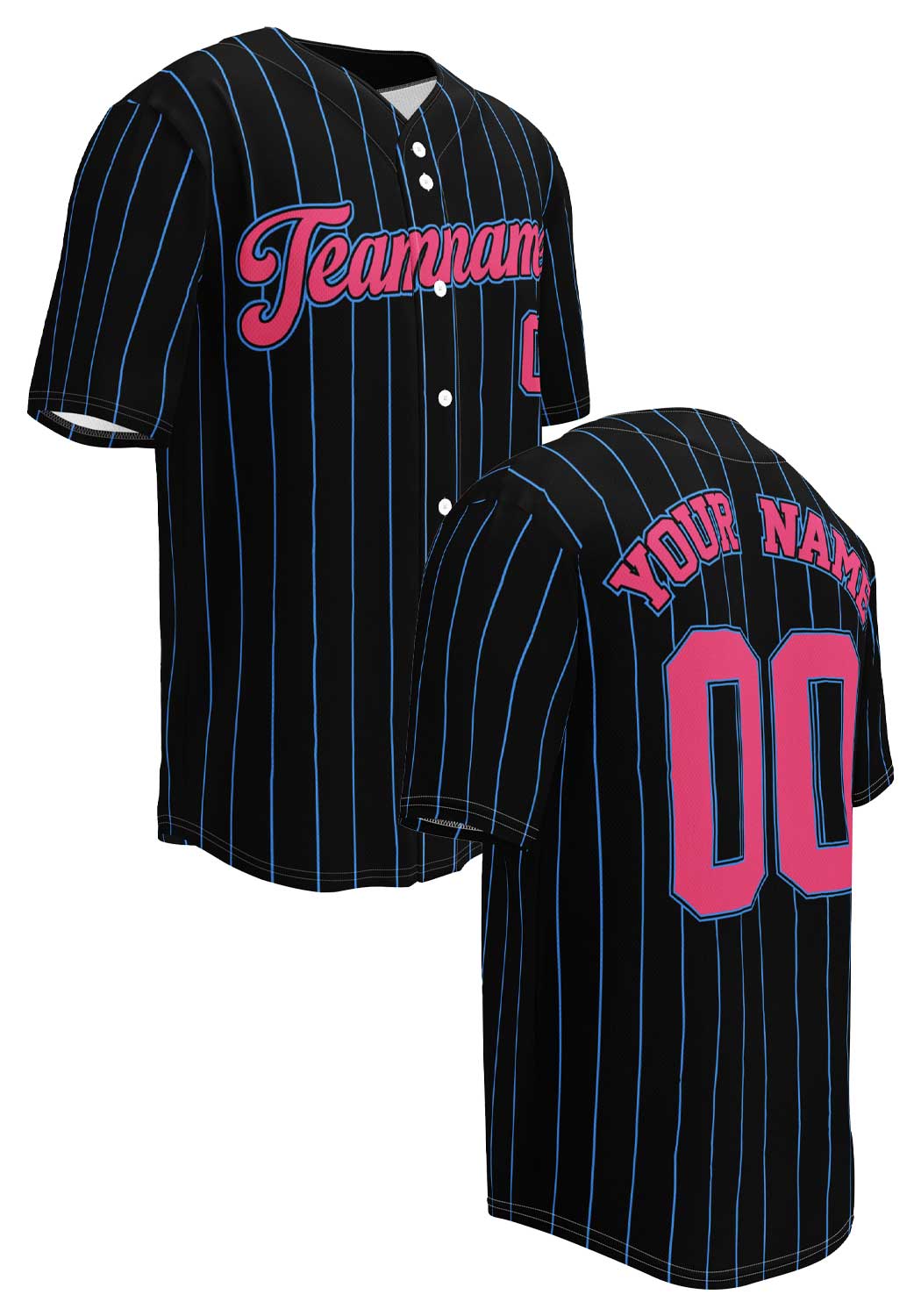 Black, Pink and Powder Blue Baseball Jersey