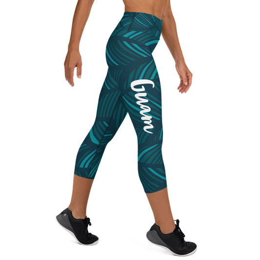 Guam Dark Teal Pattern Yoga Capri Leggings