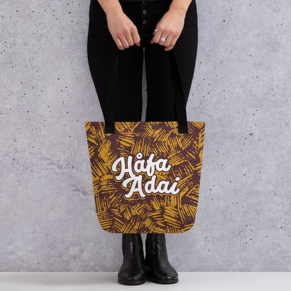 Hafa Adai Brown All Over Print Tote Bag (15"x15")