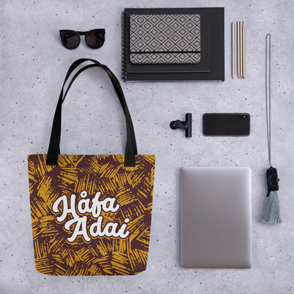 Hafa Adai Brown All Over Print Tote Bag (15"x15")