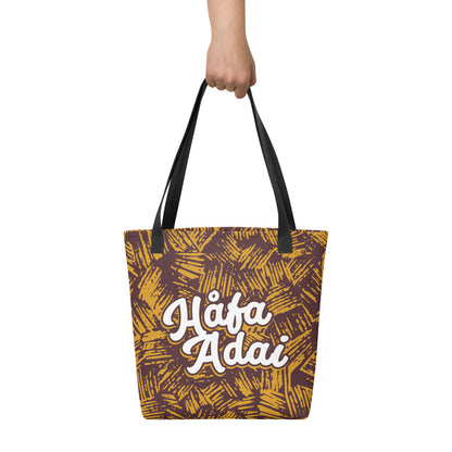 Hafa Adai Brown All Over Print Tote Bag (15"x15")