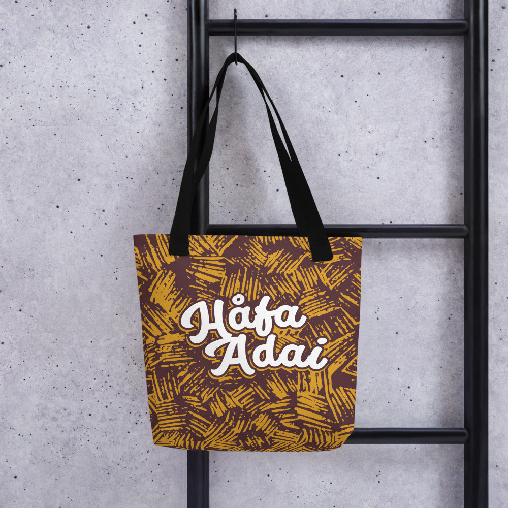 Hafa Adai Brown All Over Print Tote Bag (15"x15")