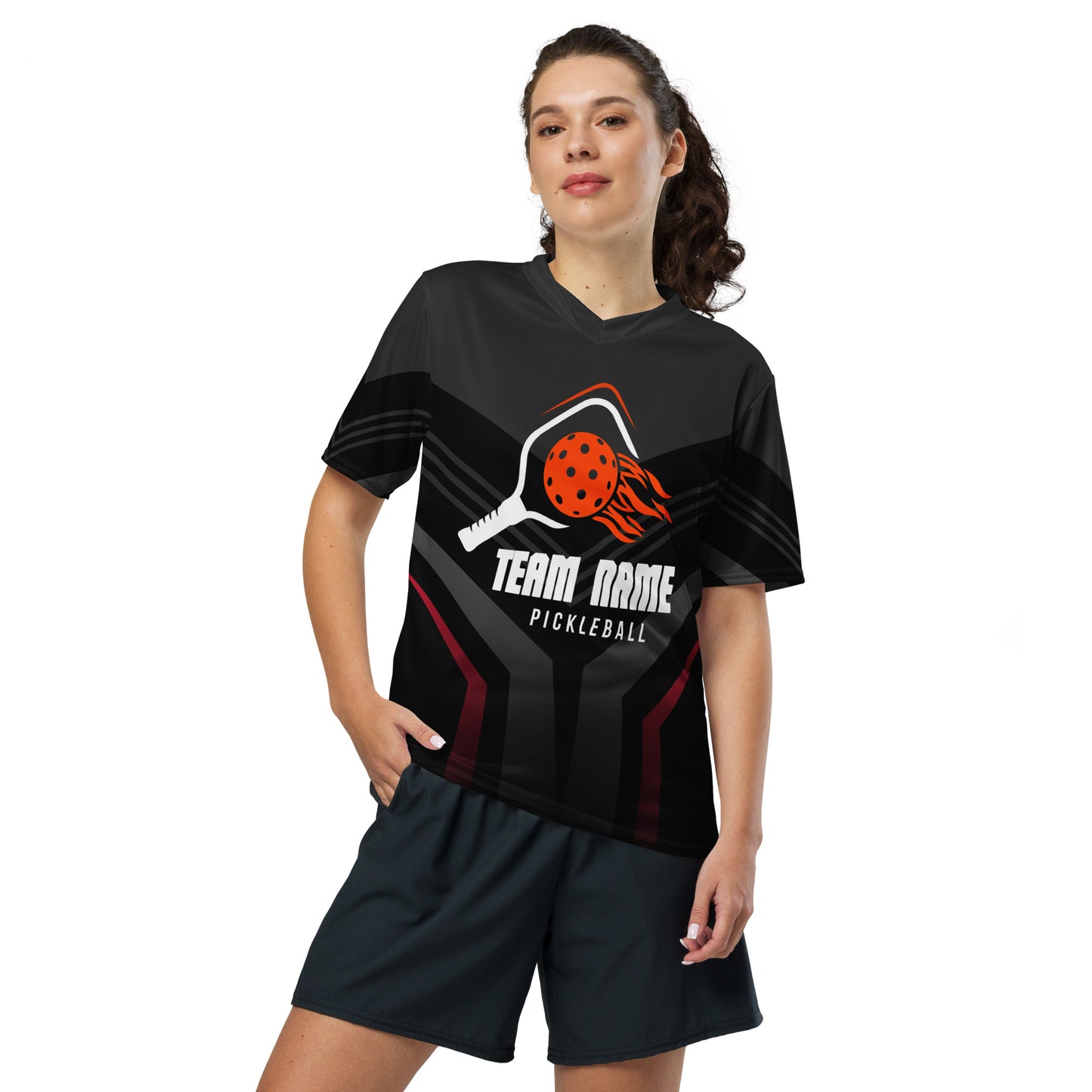 Black Geometric Pickleball Jersey (Flames)